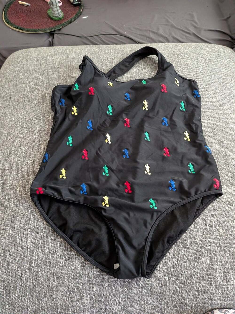 Disney Black Embroidered Mickey Mouse One Piece Swimsuit Size 14